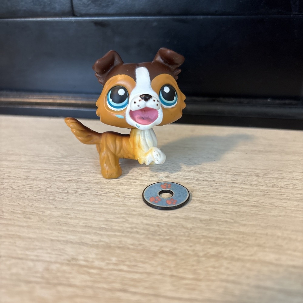 Littlest Pet Shop ~ #237 Brown Collie Dog w/ Magnetic Disc Authentic Hasbro